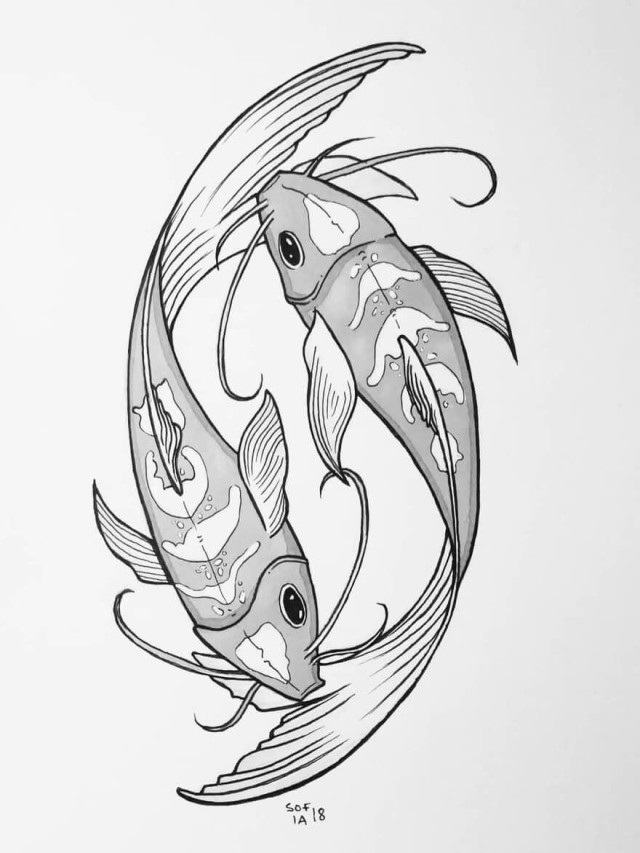 Em geral 92+ Imagen black and white koi fish drawings Actualizar