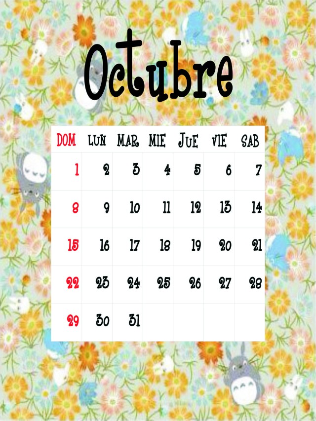 Arriba 95+ Foto calendario del mes de octubre 2017 para imprimir Actualizar