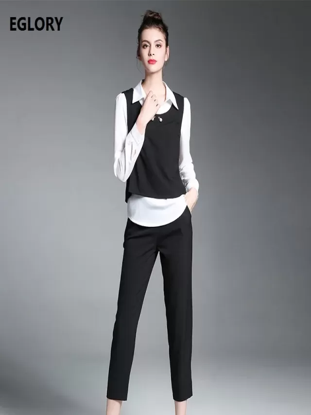 Sintético 90+ Foto camisa blanca con chaleco negro mujer Alta definición completa, 2k, 4k