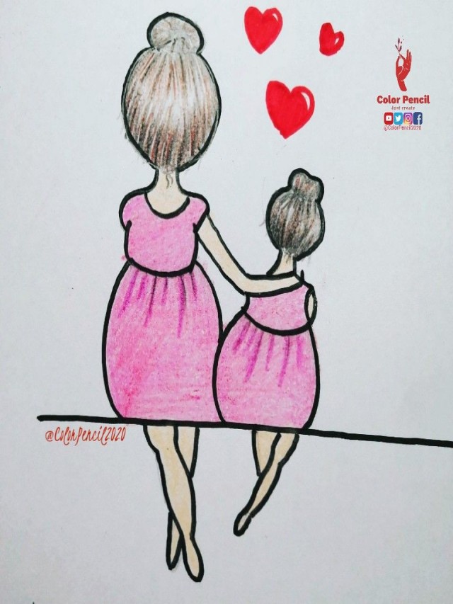 Arriba 98+ Imagen easy drawing of mother and daughter Mirada tensa