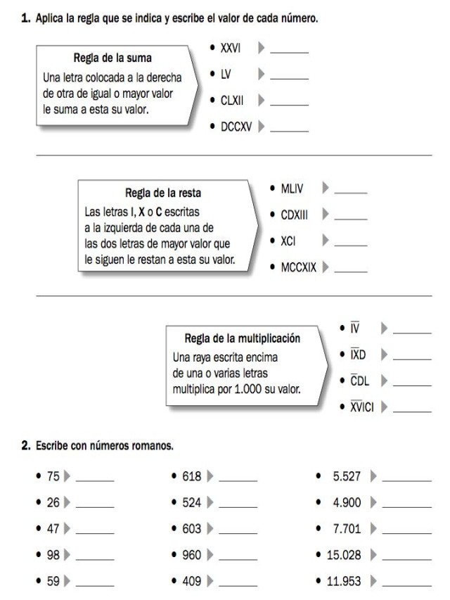 Sintético 91+ Foto ejercicios de numeros romanos para 4 de primaria para imprimir Alta definición completa, 2k, 4k