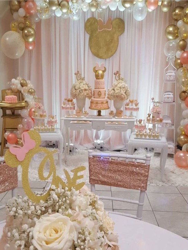 Sintético 92+ Foto mesa de dulces minnie mouse rosa con dorado Actualizar