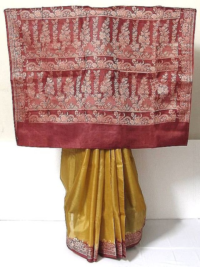 Em geral 90+ Imagen mustard yellow saree with maroon border Cena hermosa