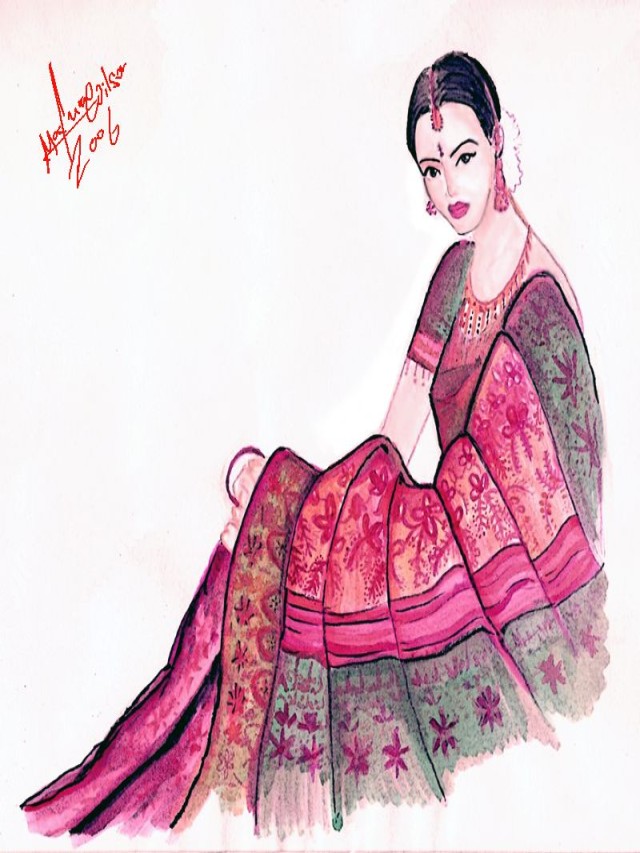 Álbumes 100+ Imagen pencil sketch of woman in saree Lleno