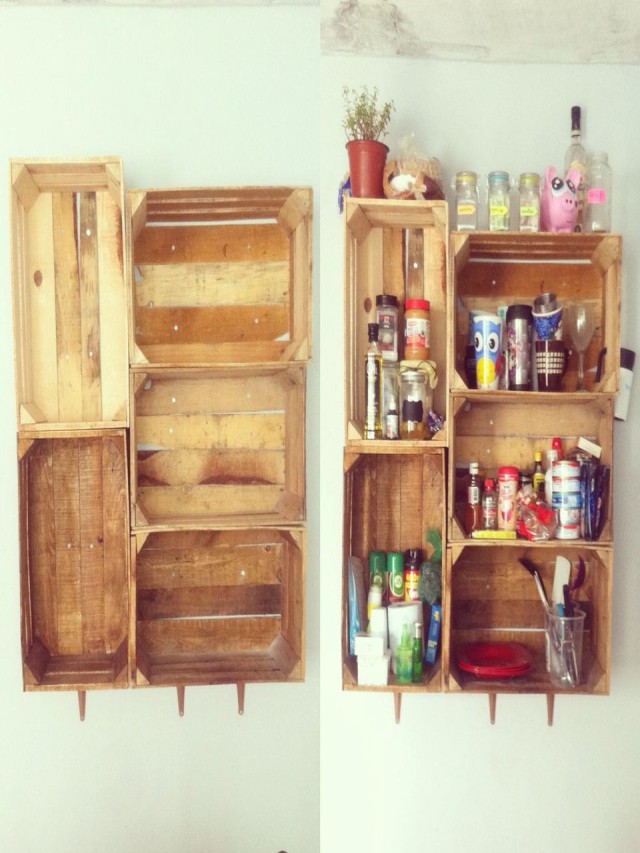 Arriba 100+ Foto pequeño cocinas con cajas de madera Lleno