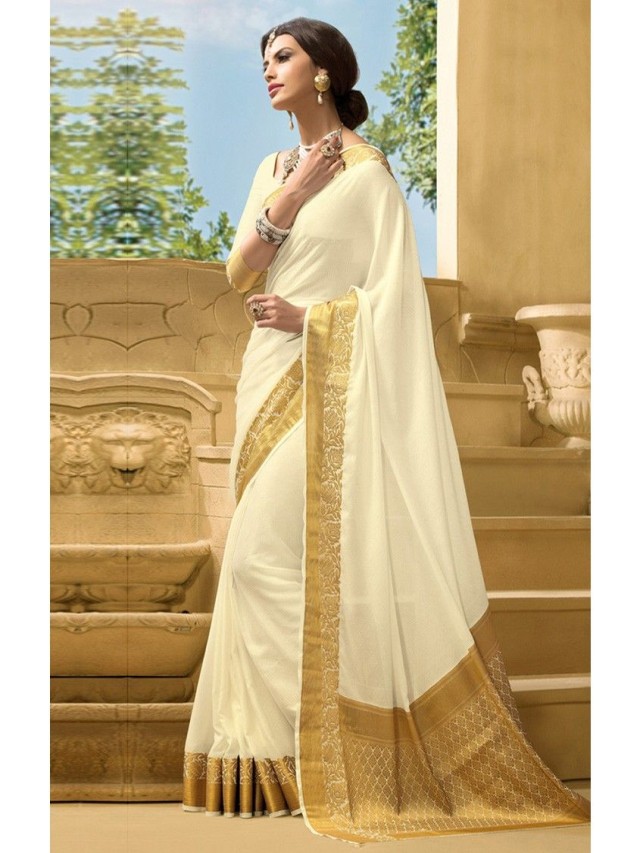 Lista 98+ Imagen south indian white and golden saree Lleno