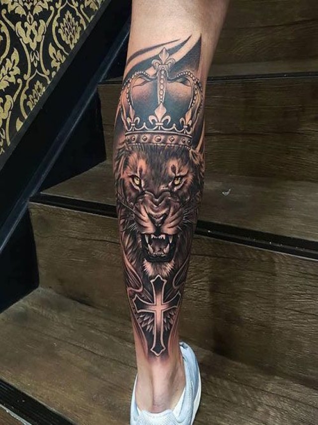 Sintético 92+ Foto tatuaje de leon en la pantorrilla El último