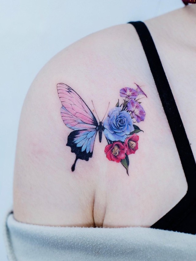 Arriba 95+ Foto tatuajes de mariposas y flores en el hombro Alta definición completa, 2k, 4k