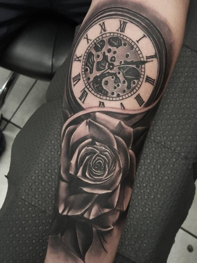 Lista 96+ Foto tatuajes de reloj con rosas a color Mirada tensa