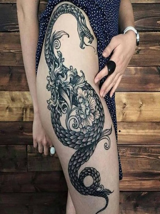 Sintético 92+ Foto tatuajes de serpientes en la pierna para mujer Cena hermosa